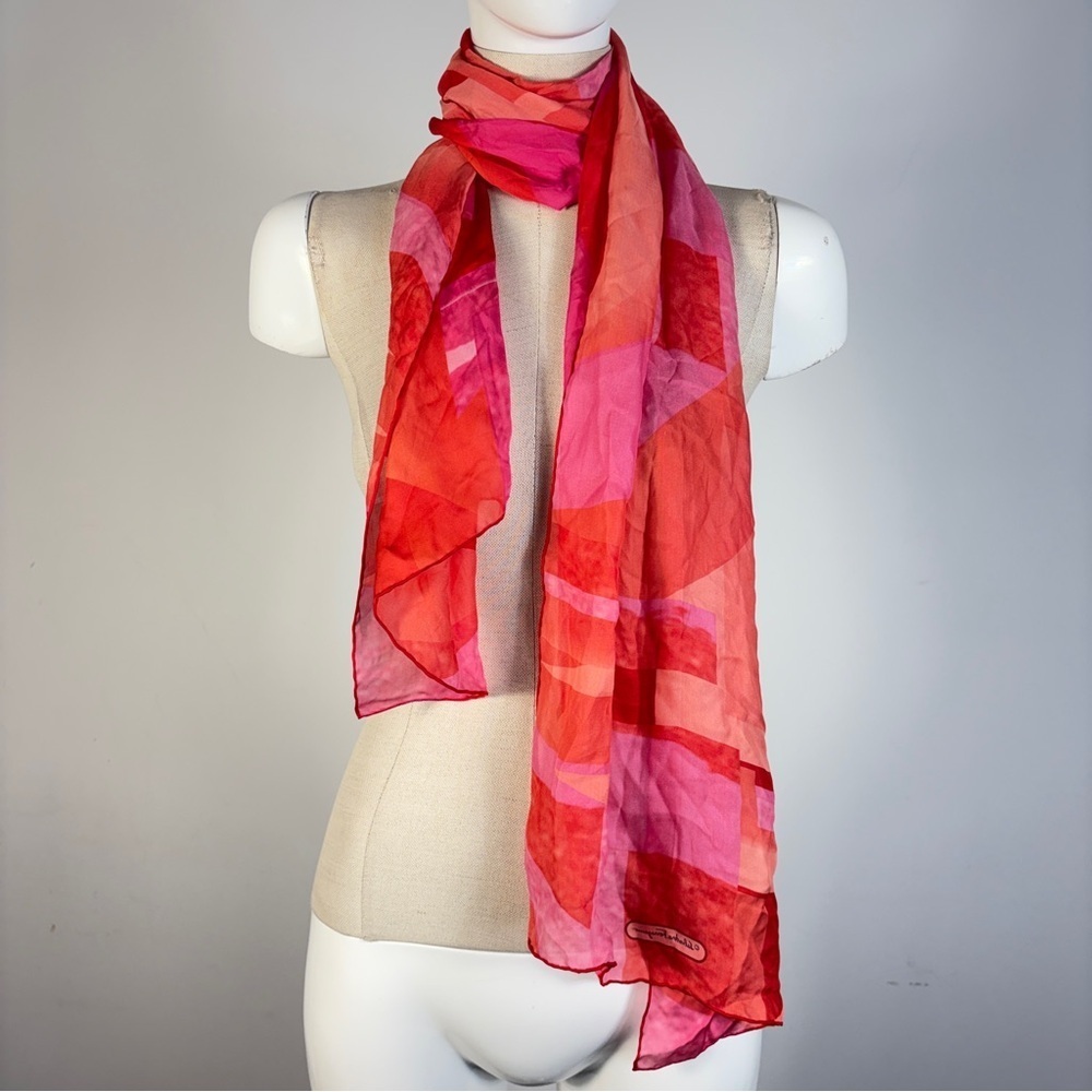 Salvatore Ferragamo Pink and Orange Floral Silk Scarf